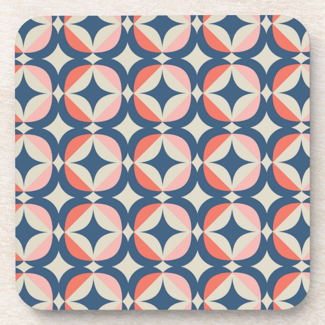 Blue & Coral Geometric Pattern Beverage Coaster (Front)