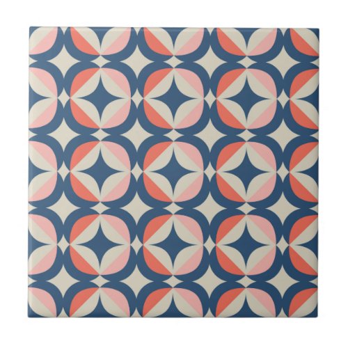 Blue  Coral Geometric Pattern Ceramic Tile