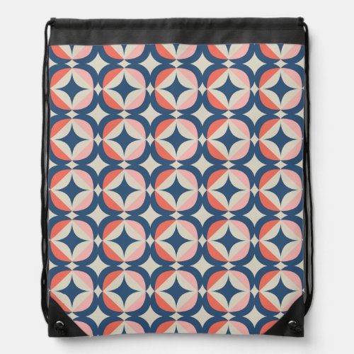 Blue  Coral Geometric Pattern Drawstring Bag