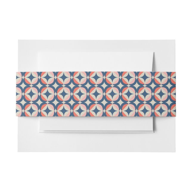 Blue & Coral Geometric Pattern Invitation Belly Band (Front Example)