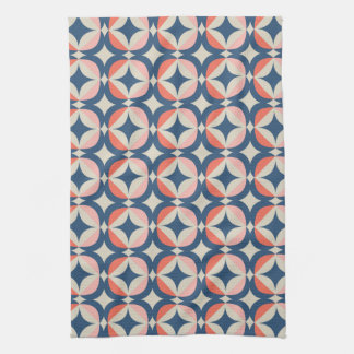 Blue & Coral Geometric Pattern Kitchen Towel