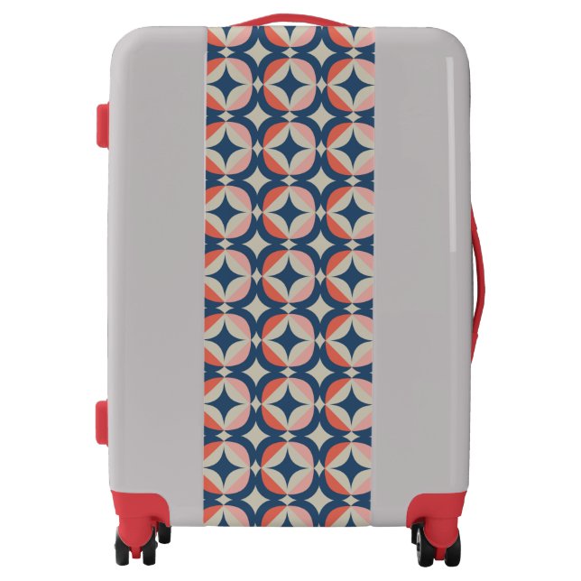Blue & Coral Geometric Pattern Luggage (Front)