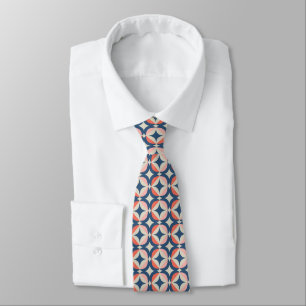 Blue & Coral Geometric Pattern Neck Tie