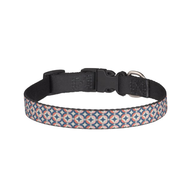 Blue & Coral Geometric Pattern Pet Collar (Front)