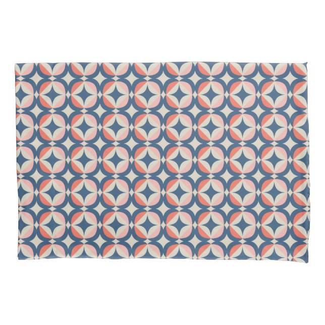Blue & Coral Geometric Pattern Pillow Case (Front-Left)
