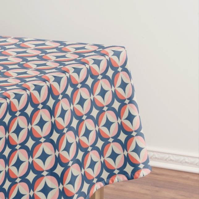 Blue & Coral Geometric Pattern Tablecloth (In Situ)