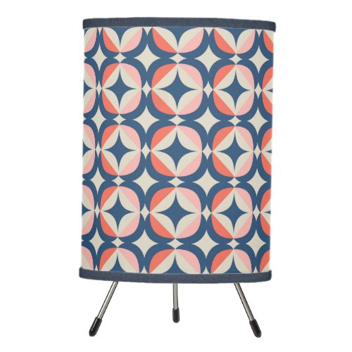 Blue  Coral Geometric Pattern Tripod Lamp