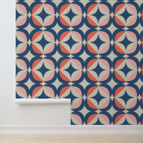 Blue  Coral Geometric Pattern Wallpaper