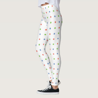 Blue Coral Green Polka Dot Pattern on White Leggings