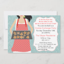 Blue coral Holiday Cookie swap Invite recipe card