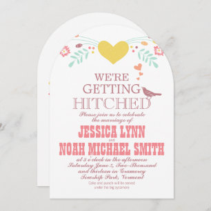 Blue Coral Mint Floral Typography Wedding Invites