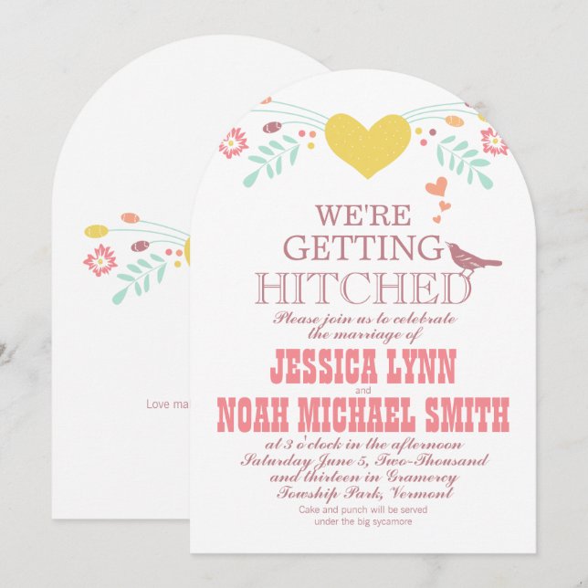 Blue Coral Mint Floral Typography Wedding Invites (Front/Back)