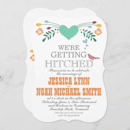 Blue Coral Mint Floral Typography Wedding Invites