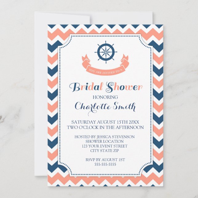 Blue Coral Nautical Bridal Shower Invitation Cards (Front)