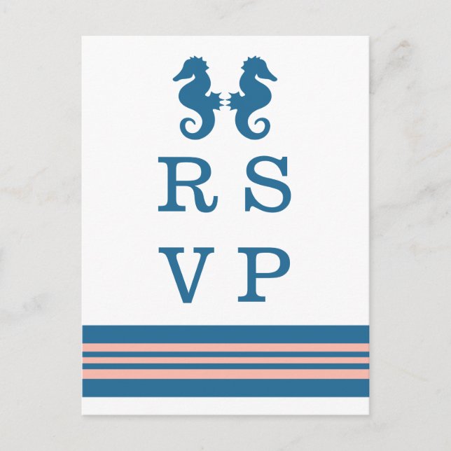 Blue Coral Nautical Seahorse RSVP Postcard (Front)