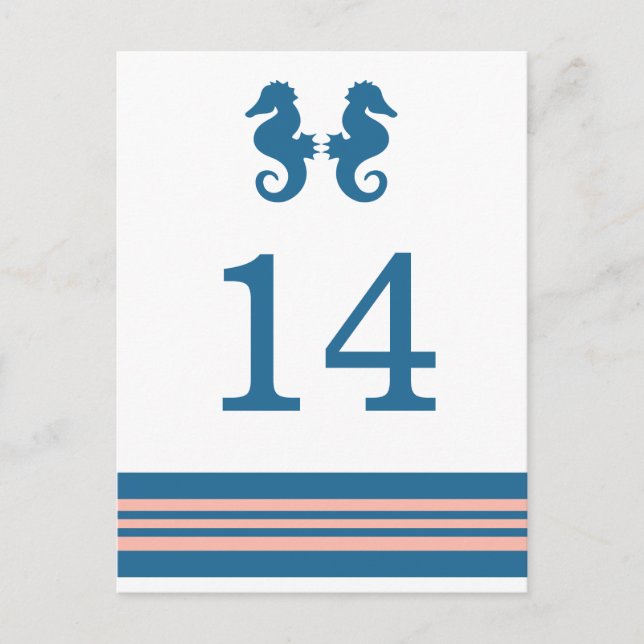 Blue Coral Nautical Seahorse Table Postcard (Front)