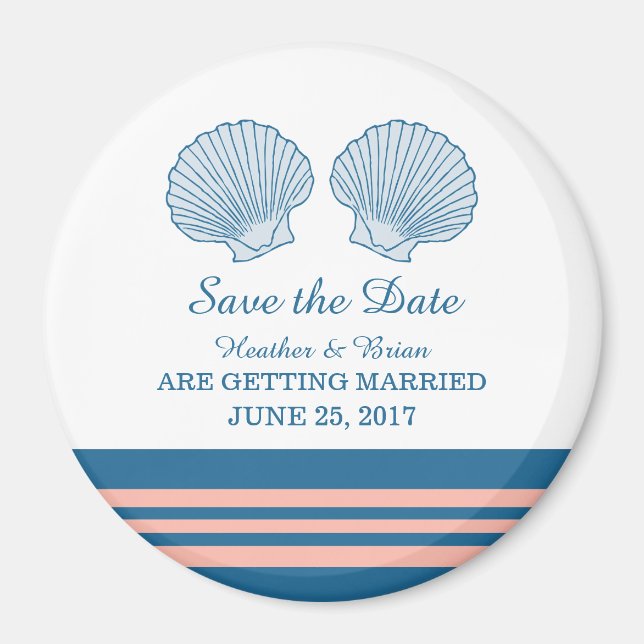 Blue Coral Nautical Seashells Save the Date Magnet (Front)