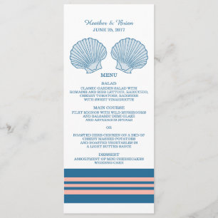 Blue Coral Nautical Seashells Wedding Menu