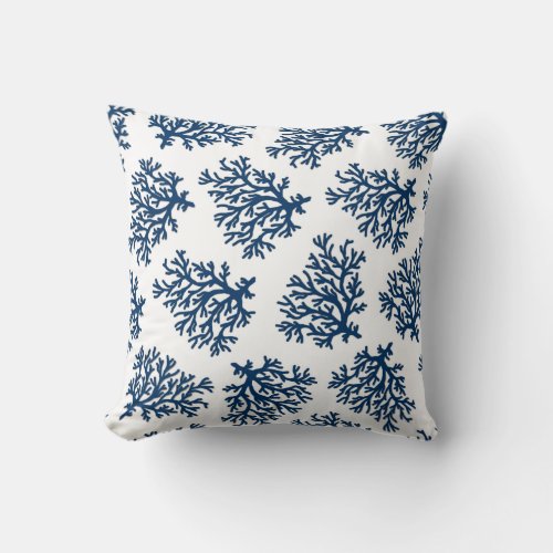 Blue Coral on White Throw Pillow