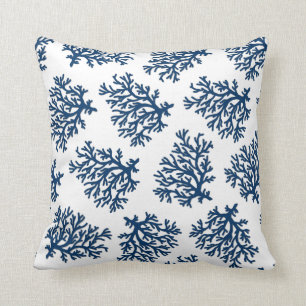 Blue Coral on White Throw Pillow