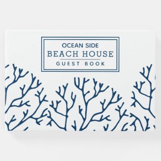 Blue Coral Pattern - Beach House Vacation Rental Guest Book