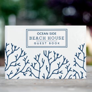 Blue Coral Pattern - Beach House Vacation Rental Guest Book