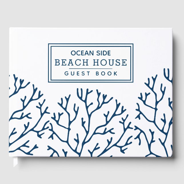 Blue Coral Pattern - Beach House Vacation Rental Guest Book (Front)