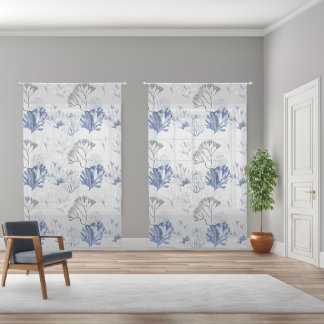 Blue Coral Pattern Sheer Curtains