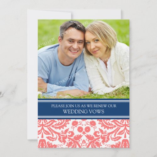 Blue Coral Photo Wedding Vow Renewal Invitation