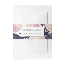 Blue & Coral Pink Floral invitation belly band