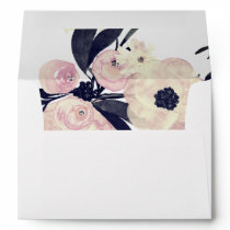 Blue & Coral Pink Floral Spring Wedding Envelope
