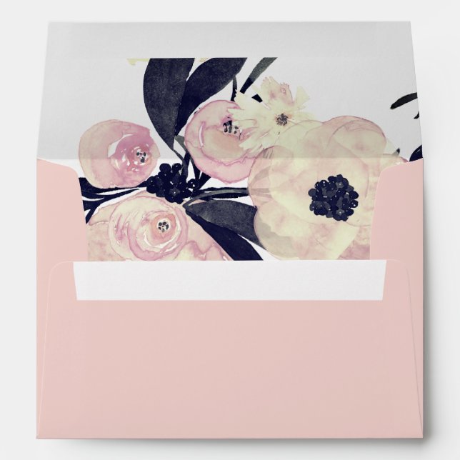 Blue & Coral Pink Floral Spring Wedding Envelope (Back (Bottom))