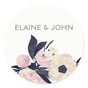 Blue & Coral Pink Floral Spring Wedding stickers