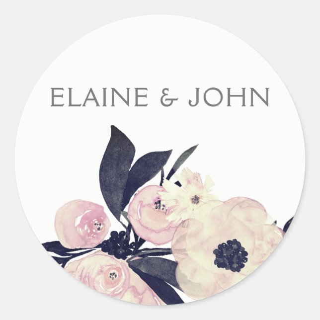 Blue & Coral Pink Floral Spring Wedding stickers (Front)