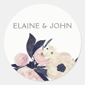 Blue & Coral Pink Floral Spring Wedding stickers
