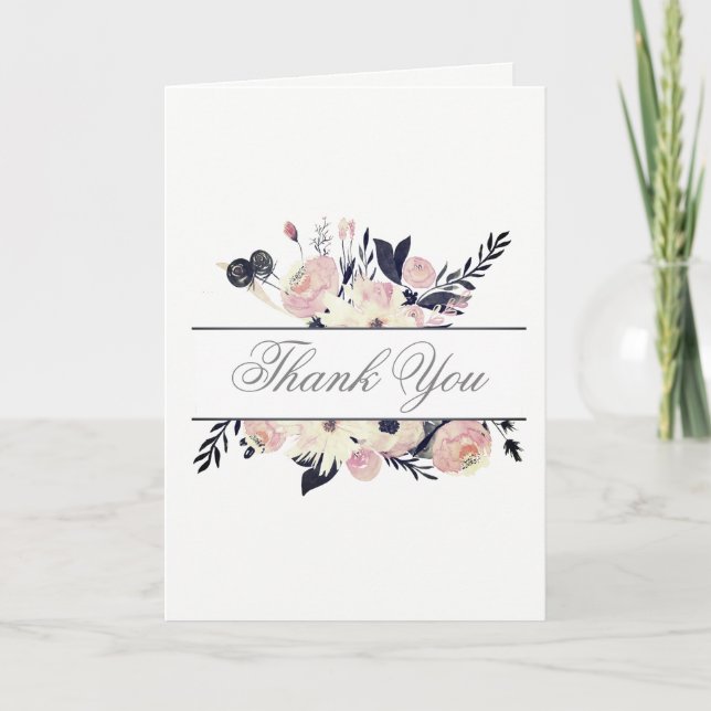 Blue Coral Pink Floral Spring Wedding thank you (Front)