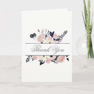 Blue Coral Pink Floral Spring Wedding thank you Card