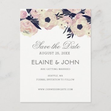 Blue & Coral Pink Floral wedding save the dates Announcement Postcard