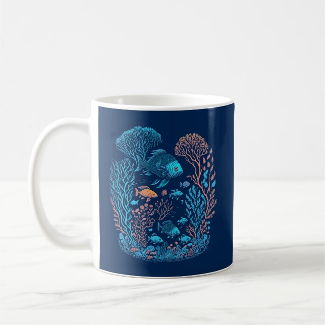 Blue Coral Reef Fish Coffee Mug (Left)