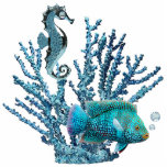 Blue Coral Reef Keychain<br><div class="desc">Acrylic photo sculpture keychain with an image of blue coral sheltering a gleaming blue seahorse and a beautiful blue fish with light blue topaz air bubbles. See matching acrylic photo sculpture pin, magnet, ornament and sculpture. See the entire Under the Sea Keychain collection in the SPECIAL TOUCHES | Party Favors...</div>