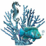 Blue Coral Reef Ornament<br><div class="desc">Acrylic photo sculpture ornament of blue coral sheltering a gleaming blue seahorse and a beautiful blue fish with light blue topaz air bubbles. See matching acrylic photo sculpture pin,  keychain,  magnet and sculpture. See the entire Under the Sea Ornament collection in the SPECIAL TOUCHES | Party Favors section.</div>