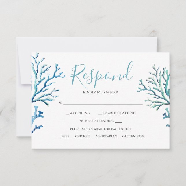 Blue Coral Reply RSVP Cards (Front)