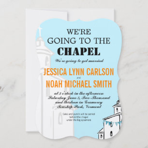 Blue Coral Retro We're going to the Chapel Wedding Invitation