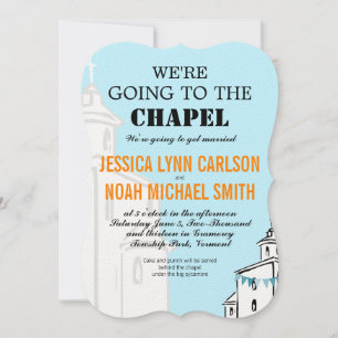 Blue Coral Retro We're going to the Chapel Wedding Invitation