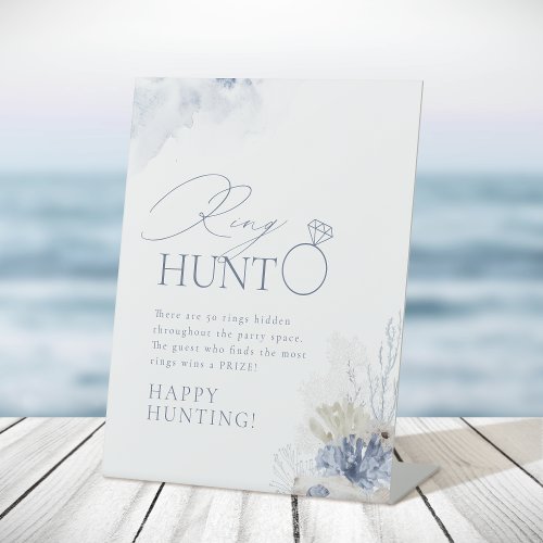 Blue Coral  Seashell ring hunt bridal shower game Pedestal Sign
