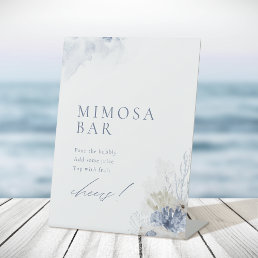 Blue Coral &amp; Seashells Beach Bridal Shower Mimosa  Pedestal Sign