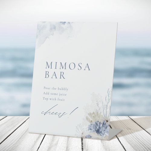 Blue Coral  Seashells Beach Bridal Shower Mimosa  Pedestal Sign