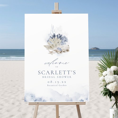 Blue Coral  Seashells Beach bridal shower welcome Foam Board