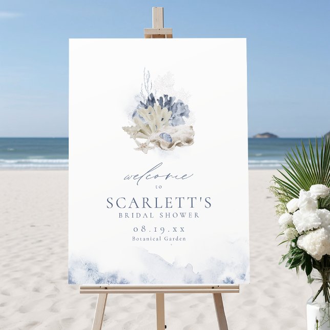 Blue Coral & Seashells Beach bridal shower welcome Foam Board (Blue Coral & Seashells Beach bridal shower welcome Foam Board)