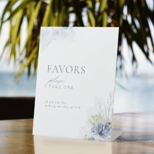 Blue Coral Seashells Beach Favors Please Take One Pedestal Sign